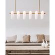 Candelabru modern cu 12 brate din alama masiva si abajururi din sticla opal, Odyssey Linear MD, B157 SchwungHome