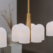 Candelabru modern cu 6 brate din alama masiva si abajururi din sticla opal, Odyssey, B142 SchwungHome