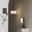 Candelabru modern cu 6 brate din alama masiva si abajururi din sticla opal, Odyssey, B142 SchwungHome