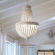 Candelabru clasic alb, perle din lemn natural, 6xE14/40W, Monet SP6 162751, Ideal Lux