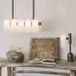 Candelabru modern cu 10 brate din alama masiva si abajururi din sticla opal, Odyssey Linear XS, B143 SchwungHome