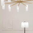 Candelabru modern cu 10 brate din alama masiva si abajururi din sticla opal, Odyssey LG, B156 SchwungHome