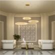 Lustra Akala moderna aurie cu cristale, dimmabila in 3 pasi, LED 142W/17444lm/3000K, CRI90, IAK PR M+L+XL, Incanti
