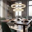 Lustra Akala moderna aurie cu cristale, dimmabila in 3 pasi, LED 84W/10612lm/3000K, CRI90, IAK PR M+L, Incanti