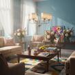 Candelabru modern elegant abajur tesatura gri cristale 6xE27/60W Hilton 1426 Jupiter