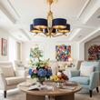 Candelabru modern auriu abajurur albiastre 5xE27 Kaszmir 2114 Jupiter