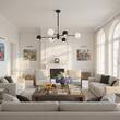 Candelabru modern negru abajururi sticla opal 3xG9/60W si 3xGU10/60W Moka 1997 Jupiter