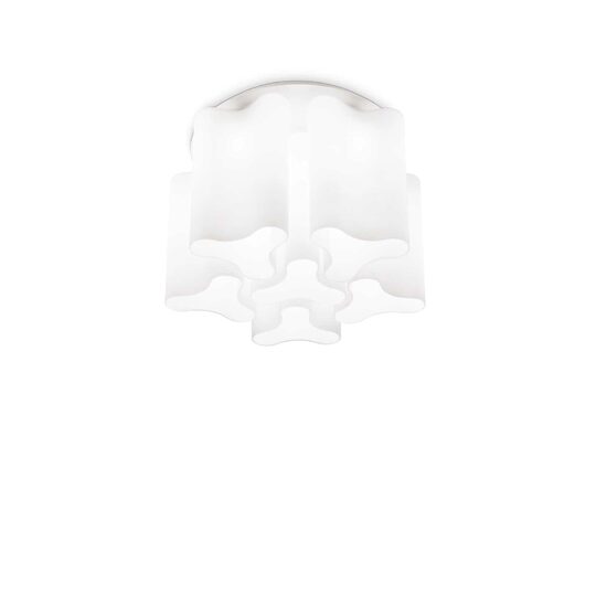 Plafoniera moderna alba abajur sticla ondulata 6xE27/52W, COMPO PL6 125503 Ideal Lux