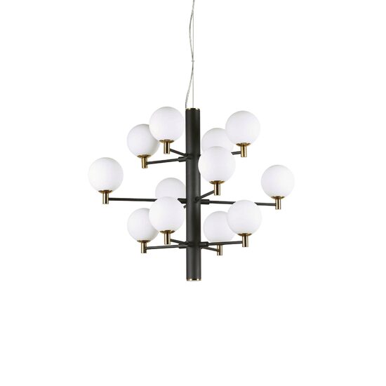 Candelabru modern negru abajururi sticla 12xG9/4W, COPERNICO SP12 197319 Ideal Lux