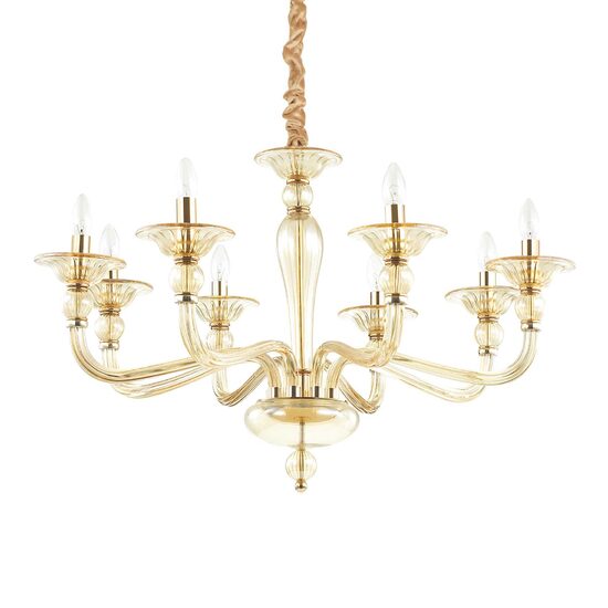 Candelabru clasic din sticla ambra 8xE14/40W, DANIELI SP8 159973 Ideal Lux