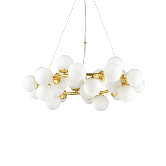 Candelabru modern auriu abajururi sticla alba 25xG9/15W, DNA SP25 208398 Ideal Lux