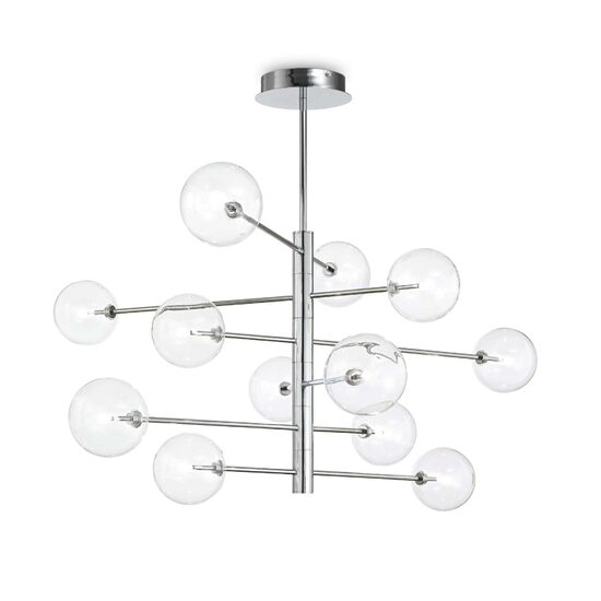 Candelabru modern cromat abajururi sticla 12xG4/2W, Equinoxe SP12 200118 Ideal Lux