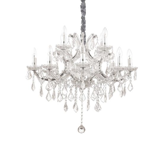 Candelabru clasic cromat cristal si sticla suflata 12xE14/40W, NAPOLEON SP12 167251 Ideal Lux