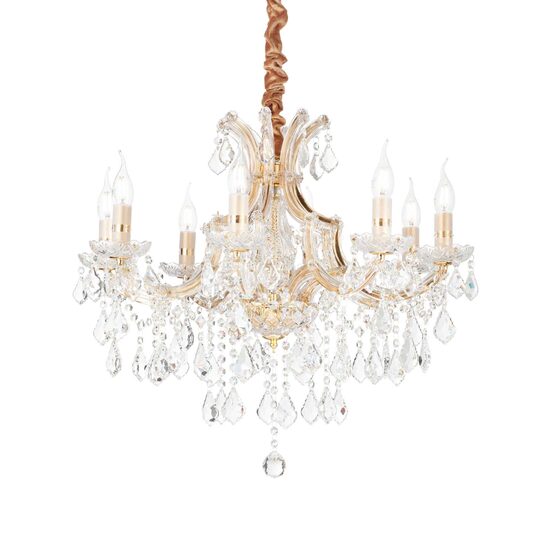 Candelabru clasic auriu cristal si sticla suflata 8xE14/40W, NAPOLEON SP8 167398 Ideal Lux