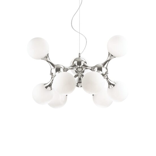 Candelabru cromat abajururi sticla alba 9xE14/28W, NODI SP9 082059 Ideal Lux