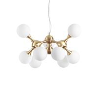 Candelabru alama satinata abajururi sticla alba 9xE14/28W, NODI SP9 241036 Ideal Lux