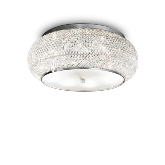 Plafoniera moderna cromata cu cristale 10xE14/40W, Pasha PL10 100746 Ideal Lux