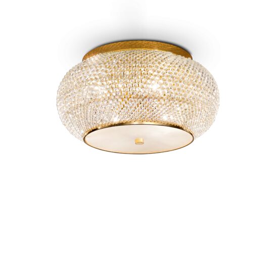 Plafoniera moderna aurie cu cristale 6xE14/40W, Pasha PL6 100807 Ideal Lux