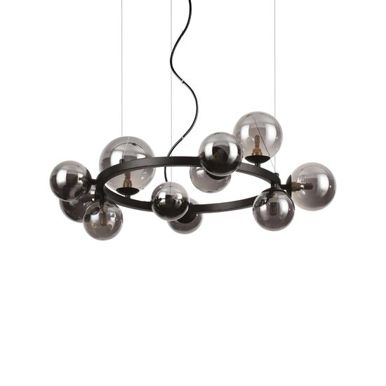 Candelabru modern negru abajururi sticla fumurie 11xG9/15W, Perlage SP11 271392 Ideal Lux