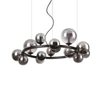 Candelabru modern negru abajururi sticla fumurie 14xG9/15W, Perlage SP14 271385 Ideal Lux