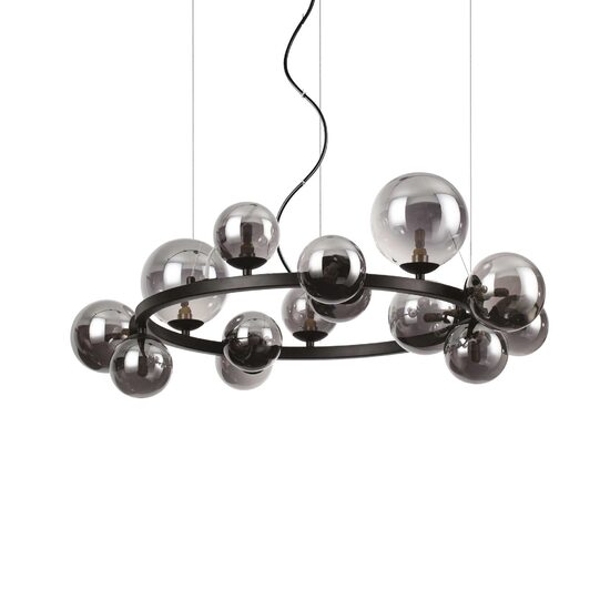 Candelabru modern negru abajururi sticla fumurie 14xG9/15W, Perlage SP14 271385 Ideal Lux