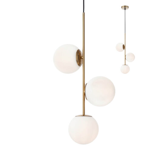 Lustra moderna auriu mat abajururi sticla opal, NIVA 01-2627 Smarter