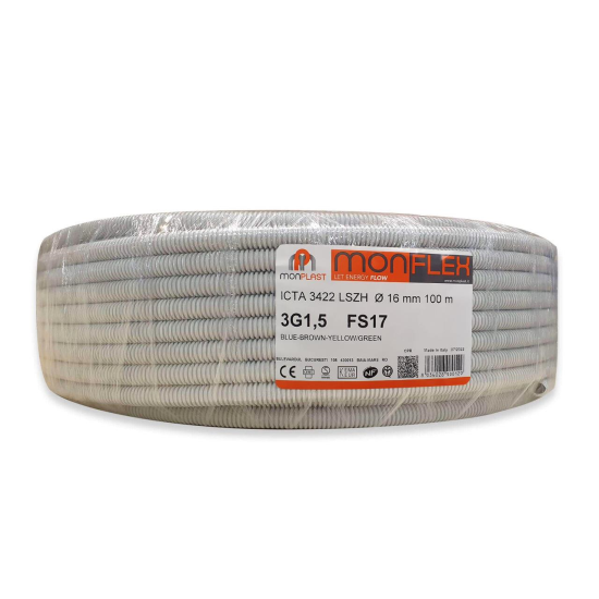 Tub flexibil precablat ignifug 3x1.5mmp (Myf) FS17, Monplast ICTA16 