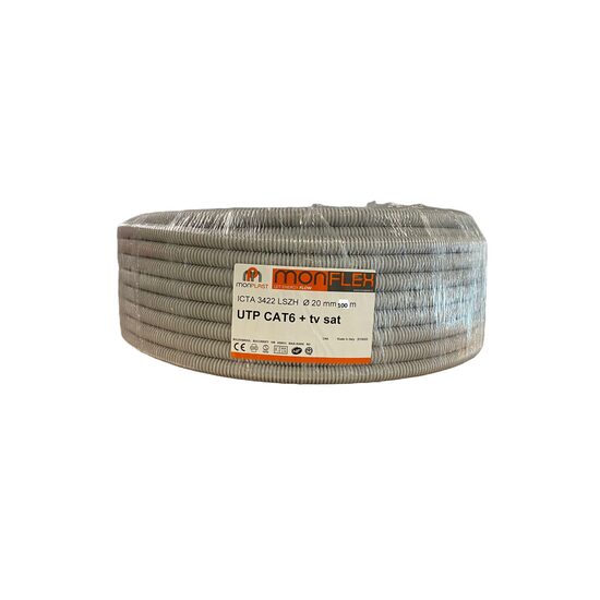 Tub flexibil precablat ignifug UTP Cat.6 + Coax TV, Monplast ICTA16