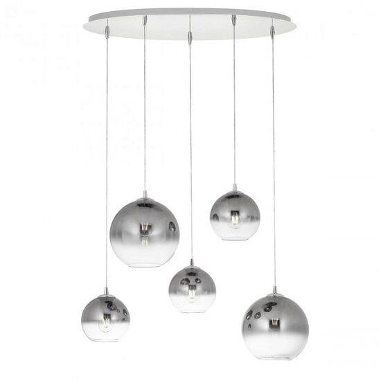 Lustra moderna cromata abajururi sticlă fumurie 5xE27/42W, Bowl 01-2079 Redo