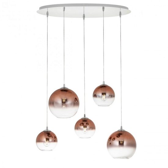Lustra moderna cromata abajururi sticlă cuprată 5xE27/42W, Bowl 01-2080 Redo