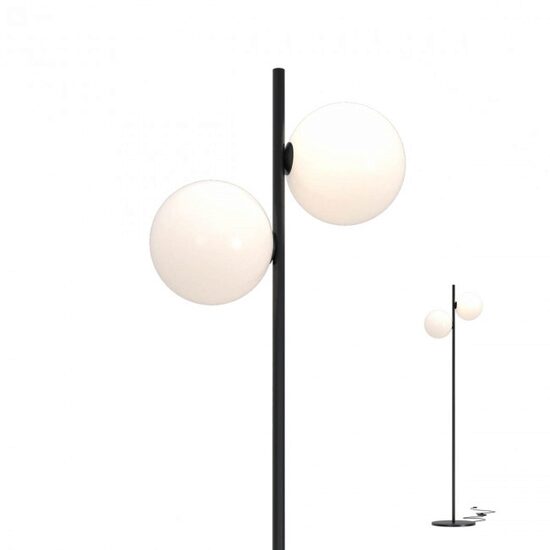 Lampadar modern negru abajururi sticla 2xE27/42W, Talis 01-2652 Redo