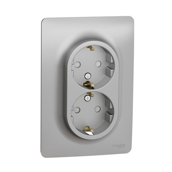 Priza dubla 2P+E 16A, aluminiu NOUA UNICA Schneider Electric, NU206730