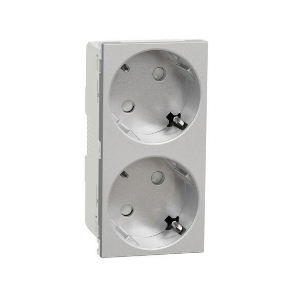 Priza dubla modulara 2P+E, fara surub, aluminiu NOUA UNICA Schneider Electric, NU306630