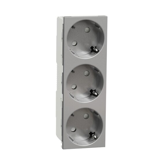Priza tripla modulara 2P+E, fara surub, aluminiu NOUA UNICA Schneider Electric, NU307630