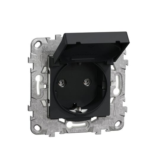 Priza 2P+E 16A IP44+suport fixare, capac, obturatoare, antracit NOUA UNICA Schneider Electric, NU508254