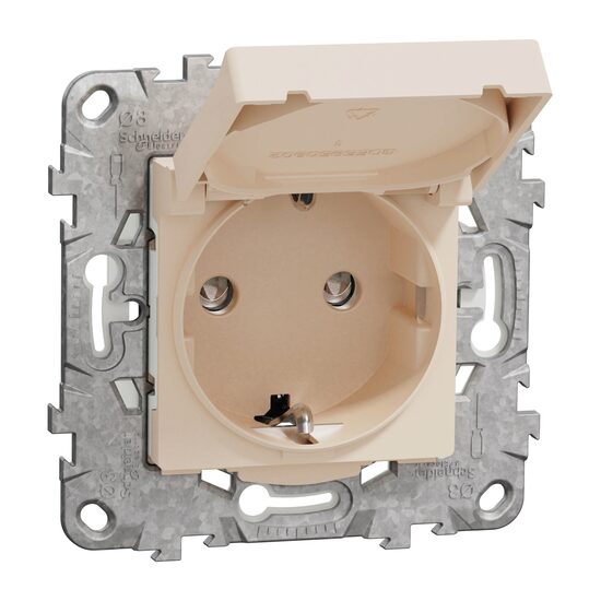 Priza 2P+E 16A IP44+suport fixare, capac, obturatoare, bej NOUA UNICA Schneider Electric, NU508244