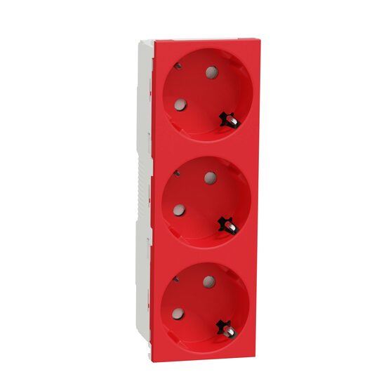 Priza tripla modulara 2P+E, fara surub, rosu NOUA UNICA Schneider Electric, NU307603