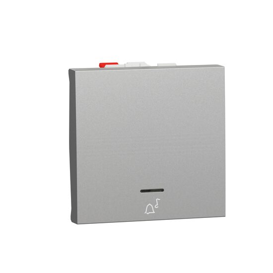 Intrerupator revenire 10A 2m simbol sonerie indicator luminos, aluminiu NOUA UNICA Schneider Electric, NU320630CN