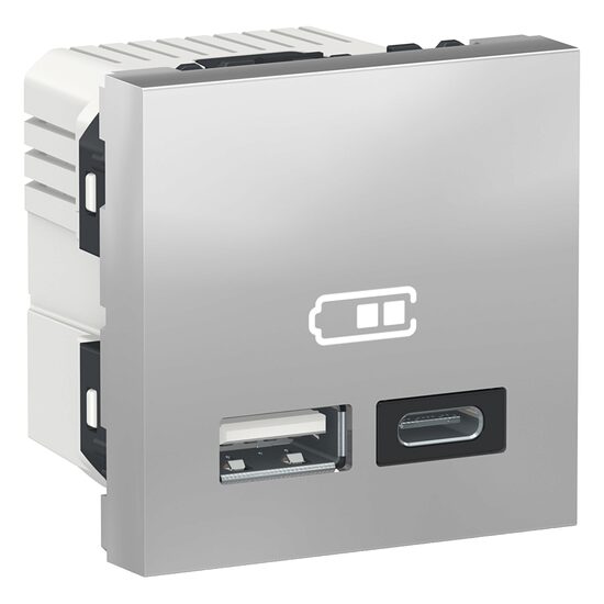 Noua Unica, Priza dubla incarcare USB 2.0 2m A+C, aluminiu NOUA UNICA Schenider Electric, NU301830