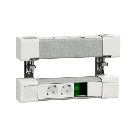 Unitate de birou modulara dubla 2 x prize 2P+E + USB A/C + 2 x RJ, alb/gri, montaj aparent UNICA SYSTEM+ Schneider Electric, INS44404