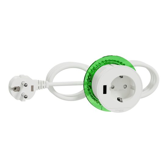 Unitate de birou XS cu priza standard german si USB tip A, alb, montaj incastrat UNICA SYSTEM+ Schneider Electric, INS44004