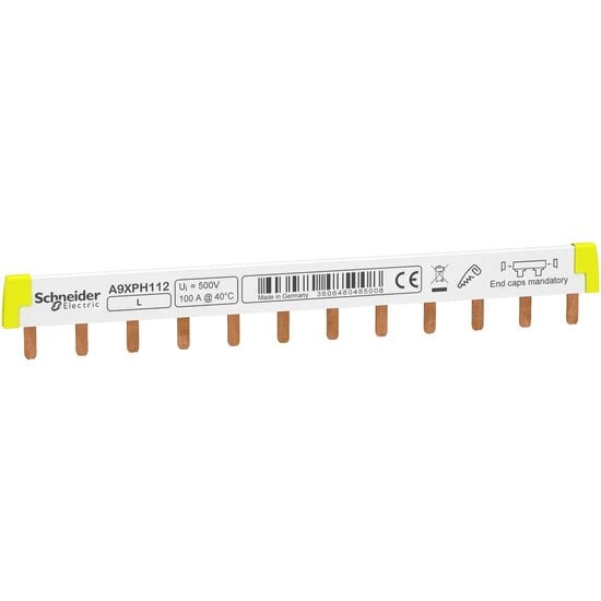 Auxiliare - Bara colectoare tip pieptene, 1L, inclinare 18mm, 12 module, 100A, Acti9 Schneider Electric, A9XPH112