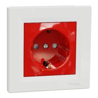 Priza simpla, rosie, obturatoare, 16A, 2P+E, rama alba, Asfora Schneider Electric, EPH2900521