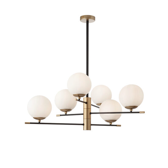 Lustra moderna negru mat+auriu abajururi sticla opal 6xE14/28W, Essential 01-2950 Smarter