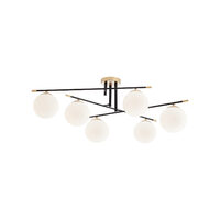 Plafoniera moderna negru mat+auriu abajururi sticla opal 6xE14/28W, Essential 01-2948 Smarter
