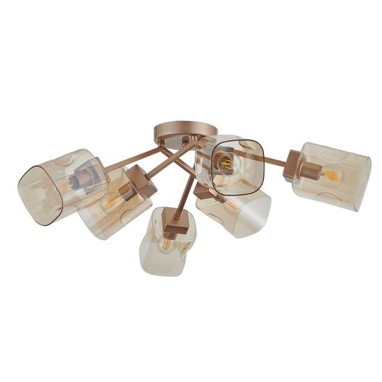 Plafoniera clasica aurie abajururi sticla champagne 6xE14/28W, Merida 02-988 Smarter