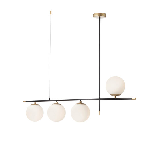 Lustra moderna negru mat+auriu abajururi sticla opal 4xE14/28W, Essential 01-2949 Smarter