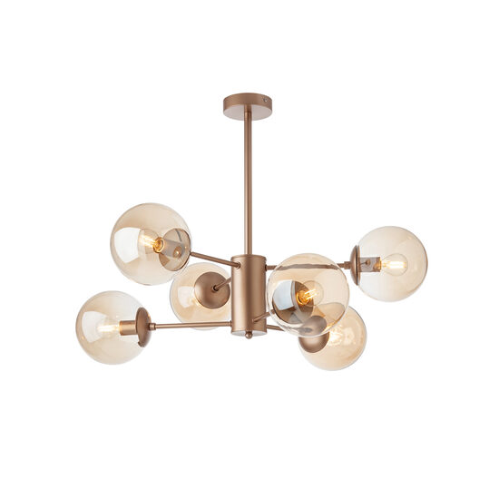Plafoniera moderna champagne abajururi sticla ambra 6xE14/28W, Mundi 01-2943 Smarter