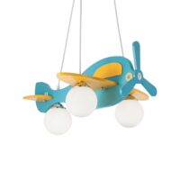 Candelabru copii albastru abajururi sticla 3xE14/28W, Avion SP3 136325 Ideal Lux