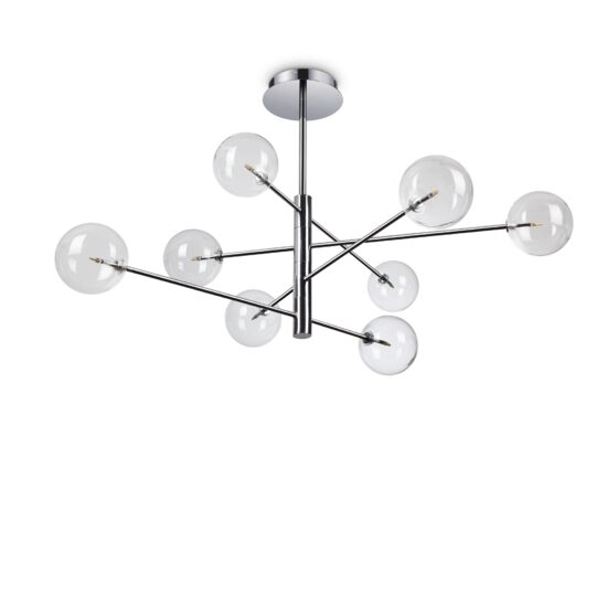 Candelabru modern cromat abajururi sticla 8xG4/2W, Equinoxe SP8 275178 Ideal Lux